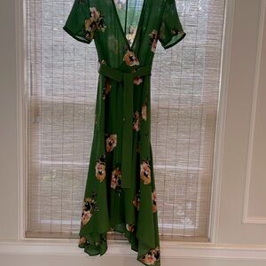 A.L.C. Green Floral High Low wrap dress